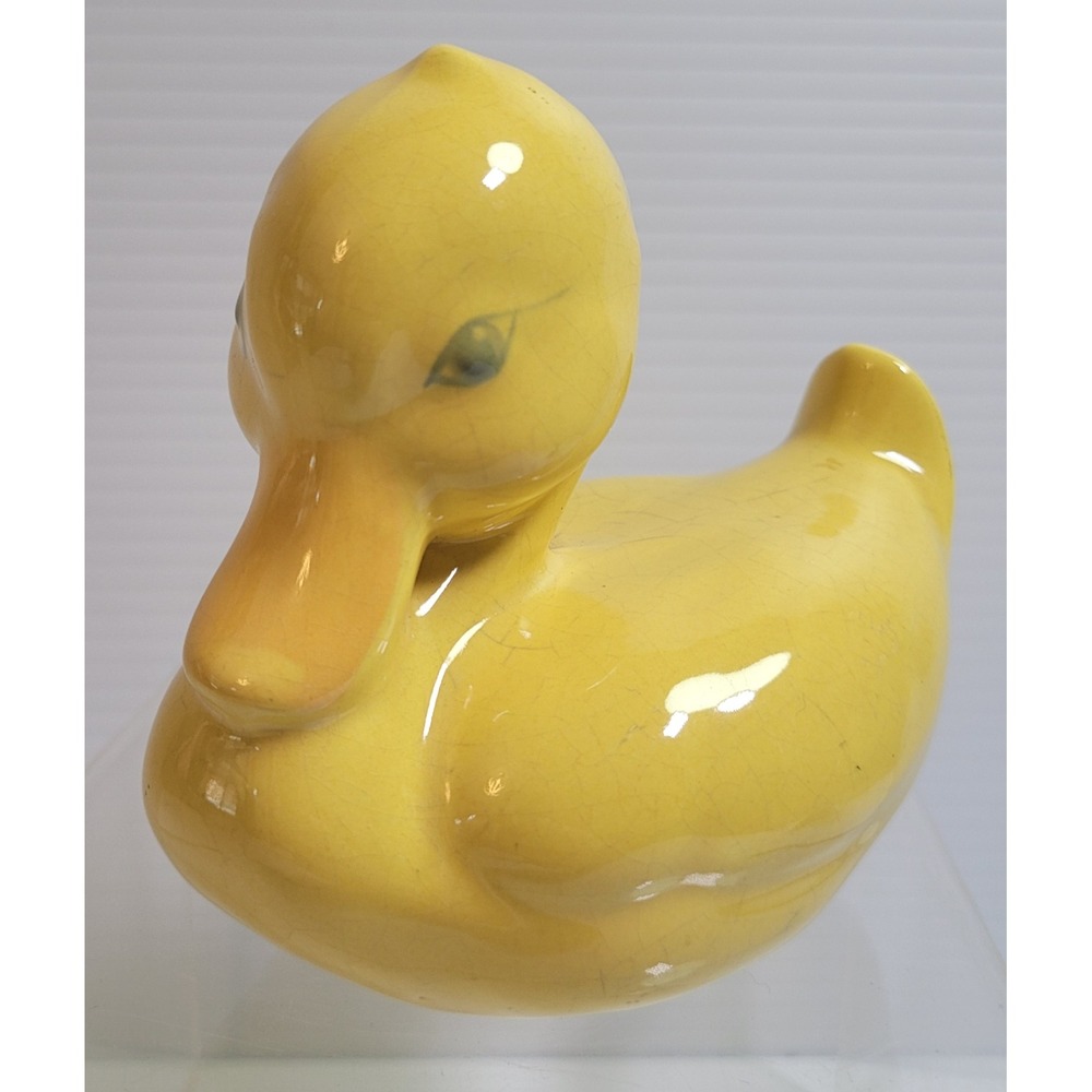 MCM Duck Figurine Yellow Ceramic Glazed Crazing Vintage Decor Kitsch Figurine